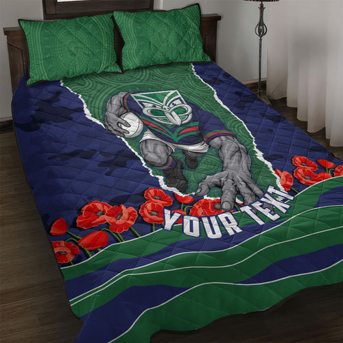 Personalized New Zealand Warriors ANZAC Tribute Quilt Bed Set Poppy Field Soldier Silhouette Aboriginal Rugby Mascot