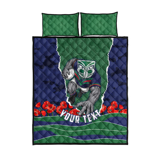 Personalized New Zealand Warriors ANZAC Tribute Quilt Bed Set Poppy Field Soldier Silhouette Aboriginal Rugby Mascot