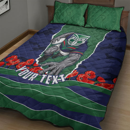 Personalized New Zealand Warriors ANZAC Tribute Quilt Bed Set Poppy Field Soldier Silhouette Aboriginal Rugby Mascot