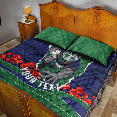 Personalized New Zealand Warriors ANZAC Tribute Quilt Bed Set Poppy Field Soldier Silhouette Aboriginal Rugby Mascot