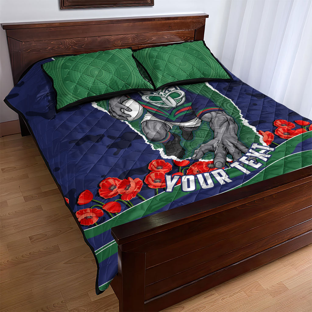 Personalized New Zealand Warriors ANZAC Tribute Quilt Bed Set Poppy Field Soldier Silhouette Aboriginal Rugby Mascot