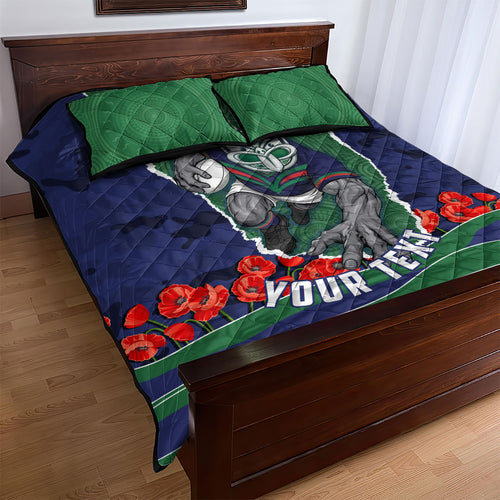 Personalized New Zealand Warriors ANZAC Tribute Quilt Bed Set Poppy Field Soldier Silhouette Aboriginal Rugby Mascot