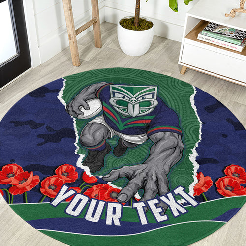 Personalized New Zealand Warriors ANZAC Tribute Round Carpet Poppy Field Soldier Silhouette Aboriginal Rugby Mascot