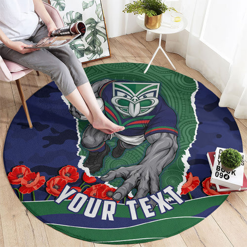 Personalized New Zealand Warriors ANZAC Tribute Round Carpet Poppy Field Soldier Silhouette Aboriginal Rugby Mascot