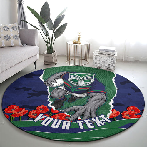 Personalized New Zealand Warriors ANZAC Tribute Round Carpet Poppy Field Soldier Silhouette Aboriginal Rugby Mascot