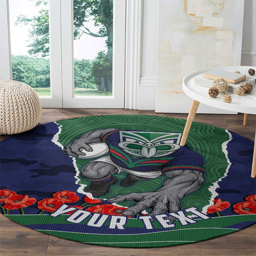 Personalized New Zealand Warriors ANZAC Tribute Round Carpet Poppy Field Soldier Silhouette Aboriginal Rugby Mascot