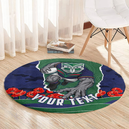 Personalized New Zealand Warriors ANZAC Tribute Round Carpet Poppy Field Soldier Silhouette Aboriginal Rugby Mascot