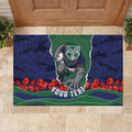 Personalized New Zealand Warriors ANZAC Tribute Rubber Doormat Poppy Field Soldier Silhouette Aboriginal Rugby Mascot