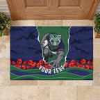 Personalized New Zealand Warriors ANZAC Tribute Rubber Doormat Poppy Field Soldier Silhouette Aboriginal Rugby Mascot