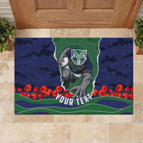 Personalized New Zealand Warriors ANZAC Tribute Rubber Doormat Poppy Field Soldier Silhouette Aboriginal Rugby Mascot