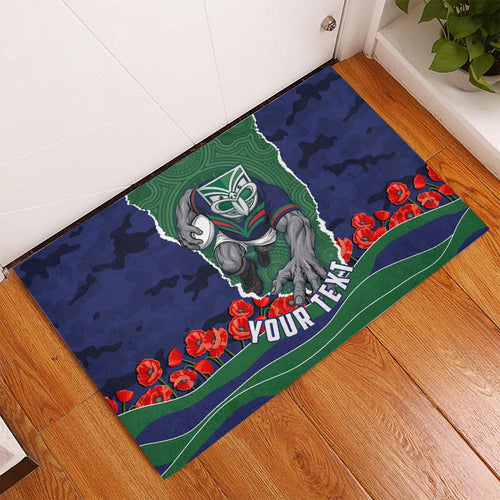 Personalized New Zealand Warriors ANZAC Tribute Rubber Doormat Poppy Field Soldier Silhouette Aboriginal Rugby Mascot