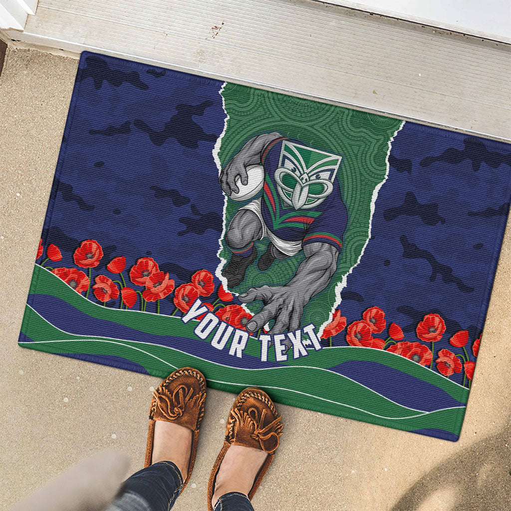 Personalized New Zealand Warriors ANZAC Tribute Rubber Doormat Poppy Field Soldier Silhouette Aboriginal Rugby Mascot