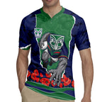 Personalized New Zealand Warriors ANZAC Tribute Rugby Jersey Poppy Field Soldier Silhouette Aboriginal Rugby Mascot
