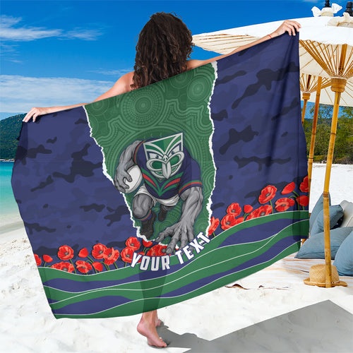 Personalized New Zealand Warriors ANZAC Tribute Sarong Poppy Field Soldier Silhouette Aboriginal Rugby Mascot
