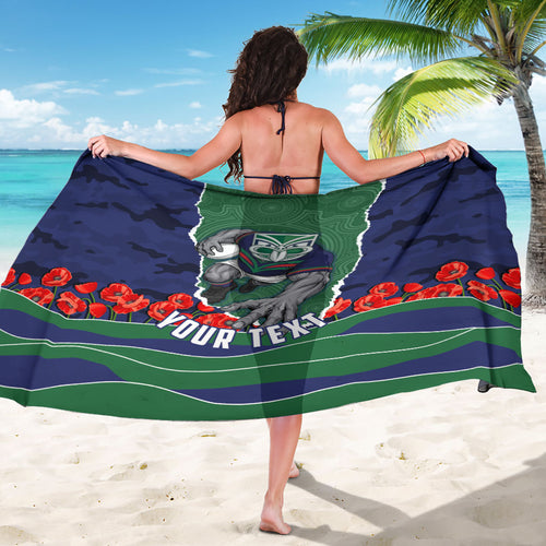 Personalized New Zealand Warriors ANZAC Tribute Sarong Poppy Field Soldier Silhouette Aboriginal Rugby Mascot