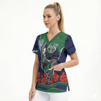 Personalized New Zealand Warriors ANZAC Tribute Scrub Top Poppy Field Soldier Silhouette Aboriginal Rugby Mascot