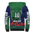 Personalized New Zealand Warriors ANZAC Tribute Sherpa Hoodie Poppy Field Soldier Silhouette Aboriginal Rugby Mascot
