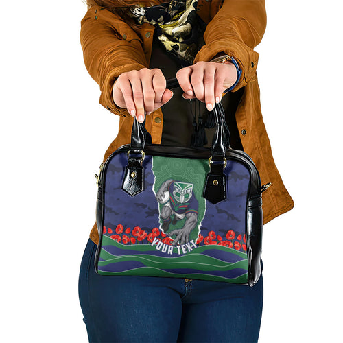 Personalized New Zealand Warriors ANZAC Tribute Shoulder Handbag Poppy Field Soldier Silhouette Aboriginal Rugby Mascot
