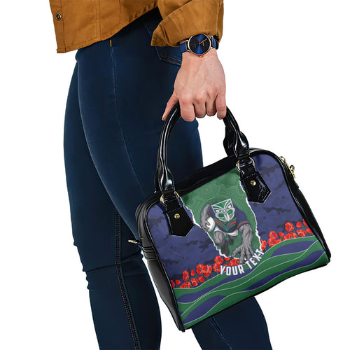 Personalized New Zealand Warriors ANZAC Tribute Shoulder Handbag Poppy Field Soldier Silhouette Aboriginal Rugby Mascot