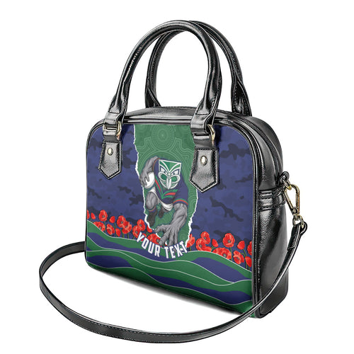 Personalized New Zealand Warriors ANZAC Tribute Shoulder Handbag Poppy Field Soldier Silhouette Aboriginal Rugby Mascot
