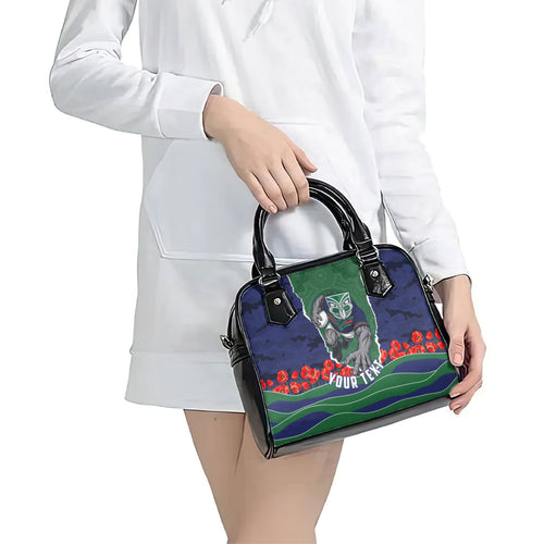 Personalized New Zealand Warriors ANZAC Tribute Shoulder Handbag Poppy Field Soldier Silhouette Aboriginal Rugby Mascot