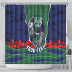 Personalized New Zealand Warriors ANZAC Tribute Shower Curtain Poppy Field Soldier Silhouette Aboriginal Rugby Mascot