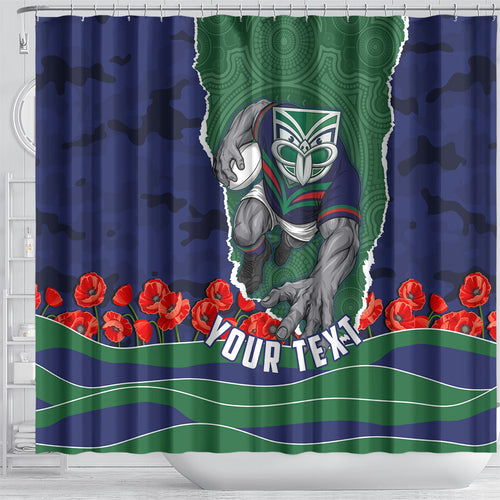 Personalized New Zealand Warriors ANZAC Tribute Shower Curtain Poppy Field Soldier Silhouette Aboriginal Rugby Mascot