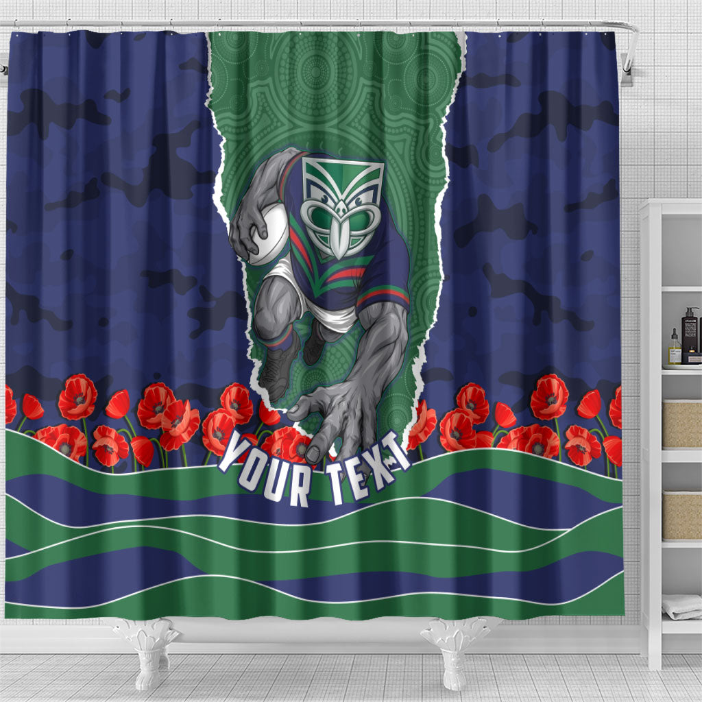 Personalized New Zealand Warriors ANZAC Tribute Shower Curtain Poppy Field Soldier Silhouette Aboriginal Rugby Mascot