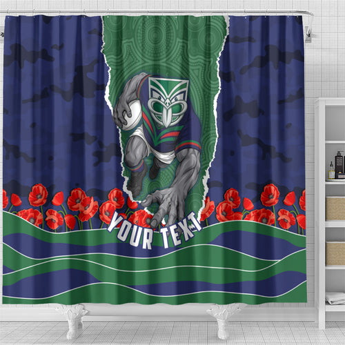 Personalized New Zealand Warriors ANZAC Tribute Shower Curtain Poppy Field Soldier Silhouette Aboriginal Rugby Mascot