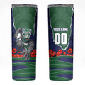 Personalized New Zealand Warriors ANZAC Tribute Skinny Tumbler Poppy Field Soldier Silhouette Aboriginal Rugby Mascot