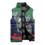 Personalized New Zealand Warriors ANZAC Tribute Sleeveless Puffer Jacket Poppy Field Soldier Silhouette Aboriginal Rugby Mascot