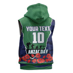 Personalized New Zealand Warriors ANZAC Tribute Sleeveless Zip Hoodie Poppy Field Soldier Silhouette Aboriginal Rugby Mascot