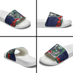 Personalized New Zealand Warriors ANZAC Tribute Slide Sandals Poppy Field Soldier Silhouette Aboriginal Rugby Mascot