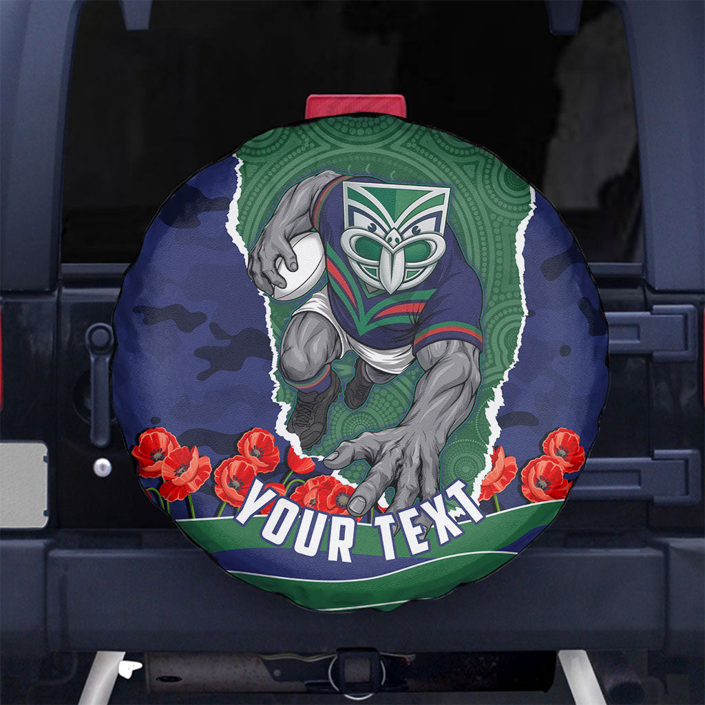 Personalized New Zealand Warriors ANZAC Tribute Spare Tire Cover Poppy Field Soldier Silhouette Aboriginal Rugby Mascot