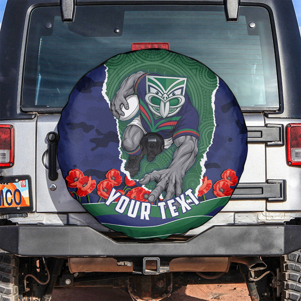 Personalized New Zealand Warriors ANZAC Tribute Spare Tire Cover Poppy Field Soldier Silhouette Aboriginal Rugby Mascot