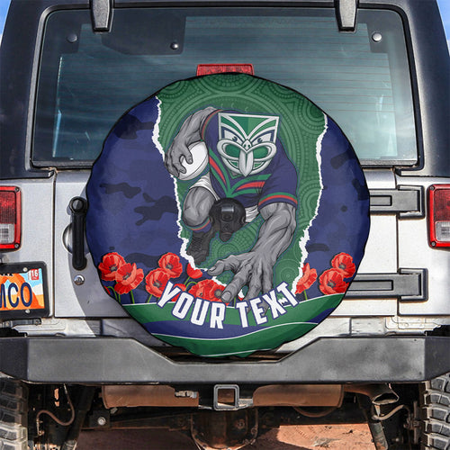 Personalized New Zealand Warriors ANZAC Tribute Spare Tire Cover Poppy Field Soldier Silhouette Aboriginal Rugby Mascot