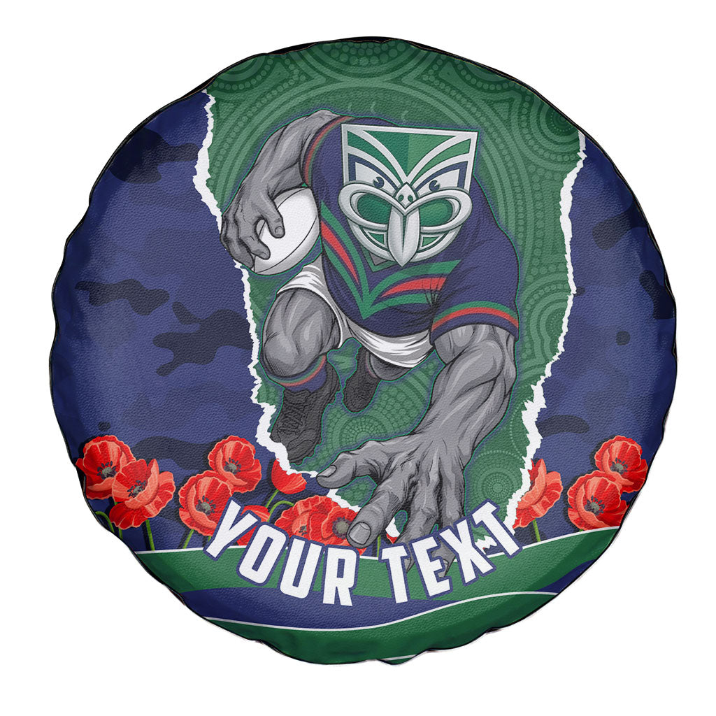 Personalized New Zealand Warriors ANZAC Tribute Spare Tire Cover Poppy Field Soldier Silhouette Aboriginal Rugby Mascot