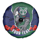 Personalized New Zealand Warriors ANZAC Tribute Spare Tire Cover Poppy Field Soldier Silhouette Aboriginal Rugby Mascot