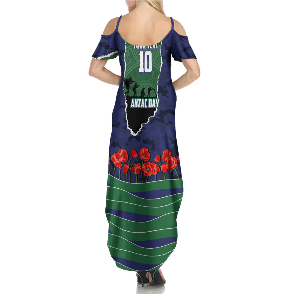 Personalized New Zealand Warriors ANZAC Tribute Summer Maxi Dress Poppy Field Soldier Silhouette Aboriginal Rugby Mascot