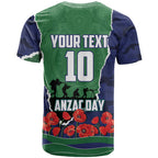Personalized New Zealand Warriors ANZAC Tribute T Shirt Poppy Field Soldier Silhouette Aboriginal Rugby Mascot