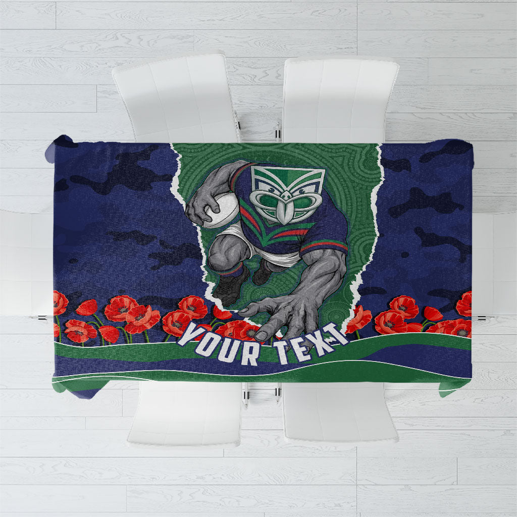 Personalized New Zealand Warriors ANZAC Tribute Tablecloth Poppy Field Soldier Silhouette Aboriginal Rugby Mascot