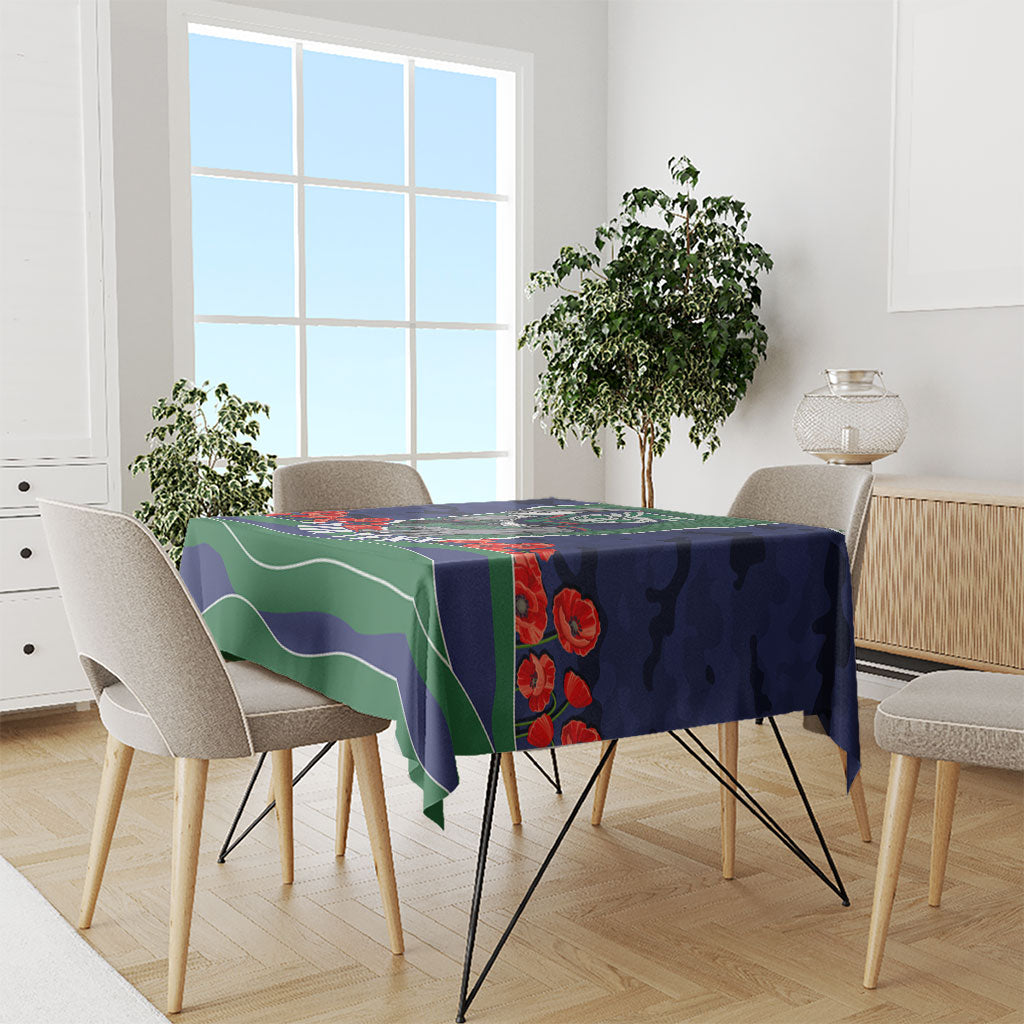 Personalized New Zealand Warriors ANZAC Tribute Tablecloth Poppy Field Soldier Silhouette Aboriginal Rugby Mascot