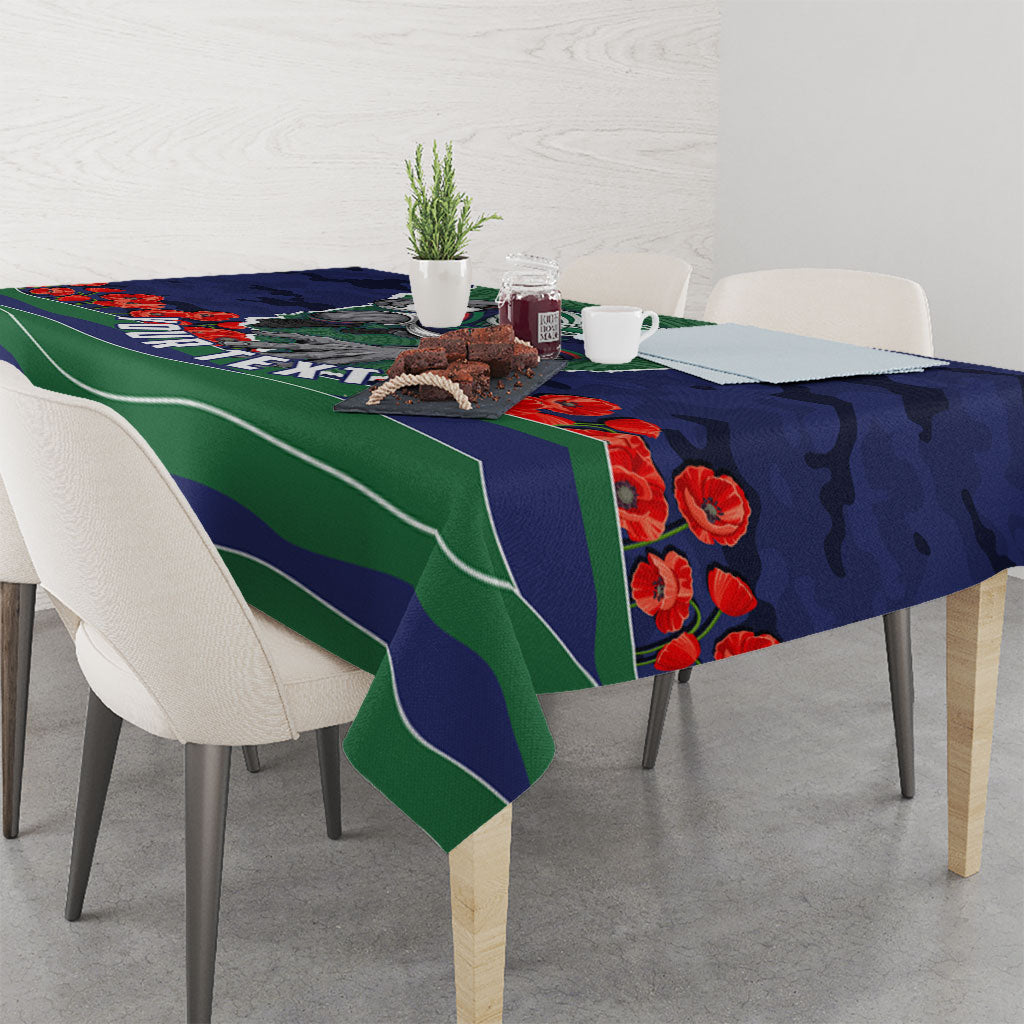 Personalized New Zealand Warriors ANZAC Tribute Tablecloth Poppy Field Soldier Silhouette Aboriginal Rugby Mascot