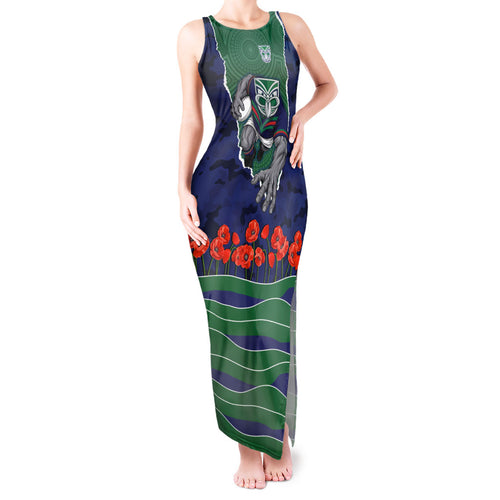 Personalized New Zealand Warriors ANZAC Tribute Tank Maxi Dress Poppy Field Soldier Silhouette Aboriginal Rugby Mascot