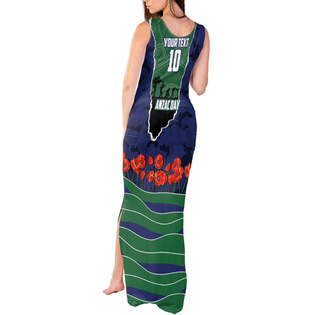 Personalized New Zealand Warriors ANZAC Tribute Tank Maxi Dress Poppy Field Soldier Silhouette Aboriginal Rugby Mascot