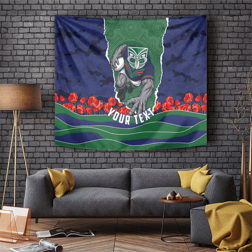 Personalized New Zealand Warriors ANZAC Tribute Tapestry Poppy Field Soldier Silhouette Aboriginal Rugby Mascot