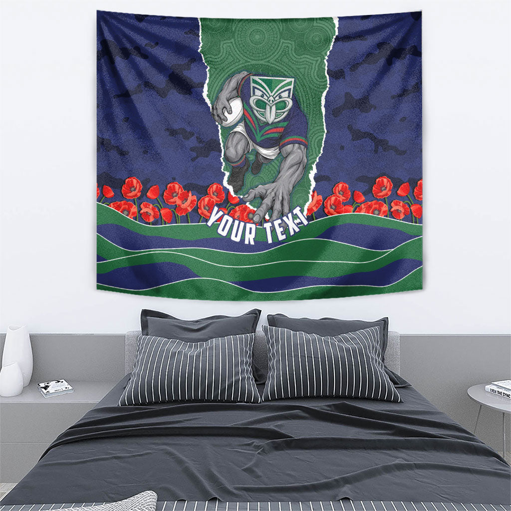 Personalized New Zealand Warriors ANZAC Tribute Tapestry Poppy Field Soldier Silhouette Aboriginal Rugby Mascot