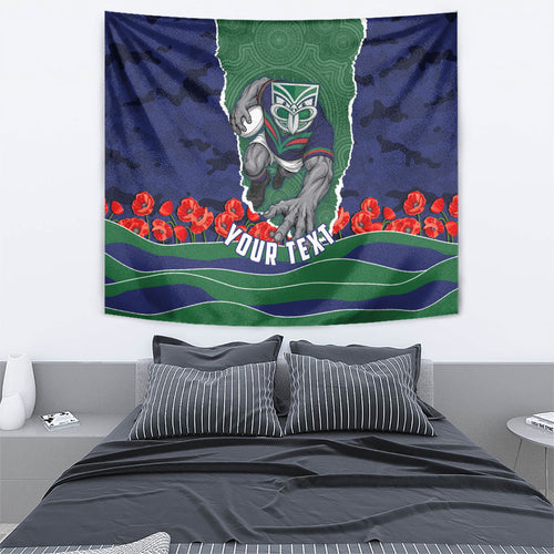 Personalized New Zealand Warriors ANZAC Tribute Tapestry Poppy Field Soldier Silhouette Aboriginal Rugby Mascot