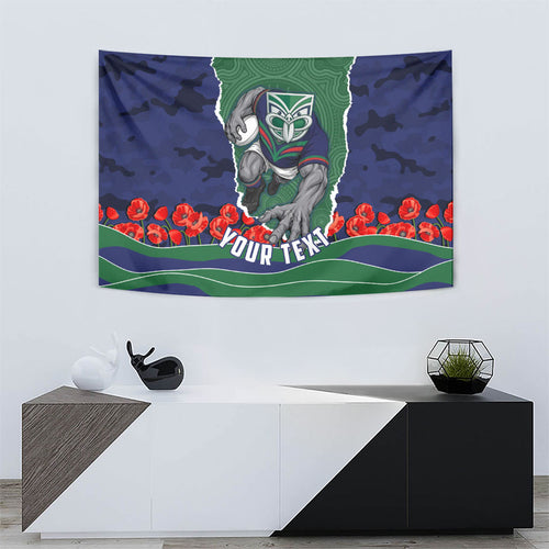 Personalized New Zealand Warriors ANZAC Tribute Tapestry Poppy Field Soldier Silhouette Aboriginal Rugby Mascot