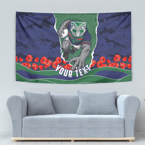 Personalized New Zealand Warriors ANZAC Tribute Tapestry Poppy Field Soldier Silhouette Aboriginal Rugby Mascot
